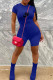Blue Casual Street Letter Print Zipper O Neck Skinny Rompers