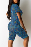 Black Casual Print Patchwork O Neck Short Sleeve Two Pieces