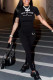 Black Casual Print Patchwork O Neck Short Sleeve Two Pieces