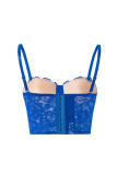 Blue Sexy Solid Color Lace Patchwork Spaghetti Strap Tops