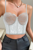 Blue Sexy Solid Color Lace Patchwork Spaghetti Strap Tops