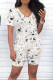 White Casual Print Patchwork V Neck Short Sleeve Two Pieces