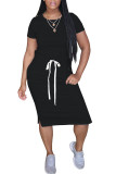 Pink Fashion Sweet Red Black Grey Blue Green Pink Yellow Light Blue fuchsia Light Green Cap Sleeve Short Sleeves O neck Pencil Dress Mid-Calf Solid Dresses
