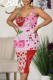 Light Pink Cartoon Print Letter Print Fruit Print Patchwork U Neck Printed Dresses