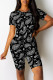 Black Casual Print Patchwork O Neck Short Sleeve Two Pieces