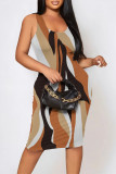 Black Casual Geometric Print Animal Print Flowers Contrast U Neck Printed Dresses