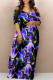Black Purple Casual Geometric Print Butterfly Print Contrast Off Shoulder Printed Dresses