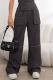Grey Casual Daily Solid Color Pocket Patchwork Straight High Waist Conventional Solid Color Trousers