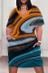 Cyan Casual Print Pocket Patchwork V Neck Long Plus Size Dresses