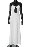 White Celebrities Solid Color Patchwork Strapless Long Dresses