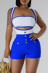 Blue Sexy Casual Patchwork Backless Contrast Strapless Sleeveless Two Pieces