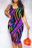 Black Casual Geometric Print Animal Print Flowers Contrast U Neck Printed Dresses