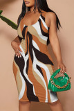 Black Casual Geometric Print Animal Print Flowers Contrast U Neck Printed Dresses