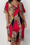 Black Casual Geometric Print Letter Print Pocket Contrast V Neck Printed Plus Size Dresses