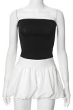 White Sexy Casual Solid Color Backless Strapless Sleeveless Two Pieces