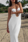 White Celebrities Solid Color Patchwork Strapless Long Dresses