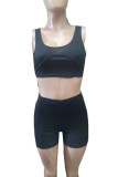 Black Casual Solid Patchwork Backless U Neck Sleeveless Two Pieces