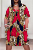 Black Casual Geometric Print Letter Print Pocket Contrast V Neck Printed Plus Size Dresses