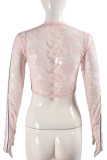 Pink Sexy Lace See-Through Patchwork O Neck T-Shirts