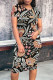 Black Casual Print Patchwork O Neck Wrapped Skirt Dresses