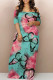 Lake Blue Casual Geometric Print Butterfly Print Contrast Off Shoulder Printed Dresses