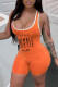 Orange Casual Print Patchwork U Neck Skinny Rompers