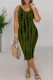 Army Green Casual Tie Dye Patchwork Spaghetti Strap Sling Dresses