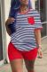 Red Casual Print Basic O Neck Short Sleeve Two Pieces
