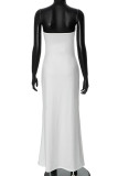 White Celebrities Solid Color Patchwork Strapless Long Dresses
