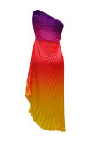 Green Casual Print Hollow Out Backless Oblique Collar Long Dresses