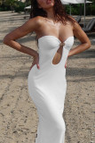 White Celebrities Solid Color Patchwork Strapless Long Dresses