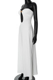 White Celebrities Solid Color Patchwork Strapless Long Dresses