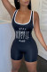 Black Casual Print Patchwork U Neck Skinny Rompers