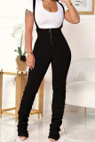 Green Street Solid Color Ruched Zipper Spaghetti Strap Skinny Jumpsuits