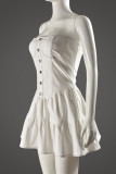 White Celebrities Solid Color Buckle Ruched Patchwork Strapless Strapless Dresses