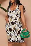 Black Casual Geometric Print Animal Print Flowers Contrast U Neck Printed Dresses