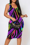 Black Casual Geometric Print Animal Print Flowers Contrast U Neck Printed Dresses