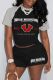 Black Casual Print Patchwork O Neck Short Sleeve Two Pieces