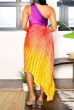 Green Casual Print Hollow Out Backless Oblique Collar Long Dresses