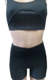 Black Casual Solid Patchwork Backless U Neck Sleeveless Two Pieces