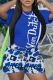 Blue Casual Print Basic O Neck Short Sleeve Two Pieces
