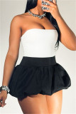 White Sexy Casual Solid Color Backless Strapless Sleeveless Two Pieces