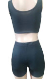 Black Casual Solid Patchwork Backless U Neck Sleeveless Two Pieces