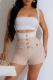 Apricot Sexy Casual Patchwork Backless Contrast Strapless Sleeveless Two Pieces