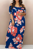 Yellow Casual Print Pocket Patchwork Off Shoulder Long Dresses