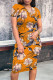 Tangerine Red Casual Print Patchwork O Neck Wrapped Skirt Dresses