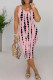 Pink Casual Tie Dye Patchwork Spaghetti Strap Sling Dresses