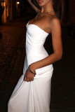 White Celebrities Solid Color Patchwork Strapless Long Dresses