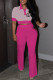Rose Red Casual Daily Letter Print Patchwork Contrast Turndown Collar Short Sleeve Two Pieces
