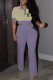 Purple Casual Daily Letter Print Patchwork Contrast Turndown Collar Short Sleeve Two Pieces
